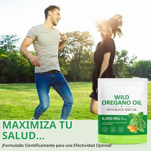Vista 6 de Aceite de orégano con aceite de semilla negra, 6000 mg cápsulas de aceite de orégano orgánico, con aceite de semilla negra de 200 mg, aceite