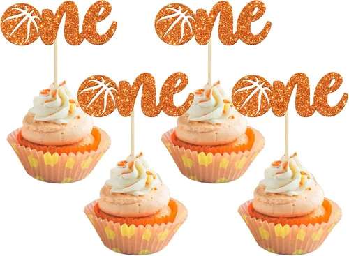 Vista 7 de Gyufise 24 piezas de baloncesto Oh Baby Cupcake Toppers Jugador de Baloncesto Escena Temática Púas de Fruta para Deportes Tema Babyshower Cumpleaños