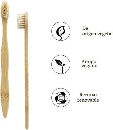 Vista 3 de Cepillo de dientes de bambú con cerdas de jabalí 100% biodegradable y natural, 8 piezas en un paquete