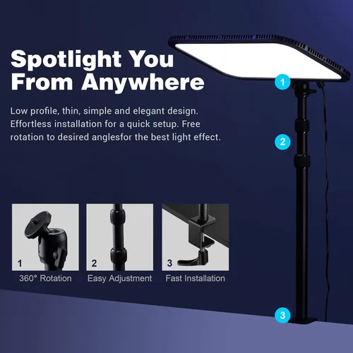 Vista 7 de Godox Luz de llave ES45, luz de video LED con soporte de escritorio extensible, control inalámbrico 2.4G, 0-100% de brillo y temperatura