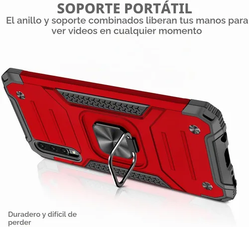 Vista 2 de Dionsibei Funda para Samsung Galaxy A50 A50S A30S grado militar con función atril incorporada, soporte de armadura resistente a prueba de golpes Rojo