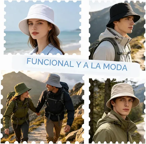 Vista 3 de Paquete de 3 sombreros de verano unisex para actividades al aire libre 3 Negro/Blanco/Beige