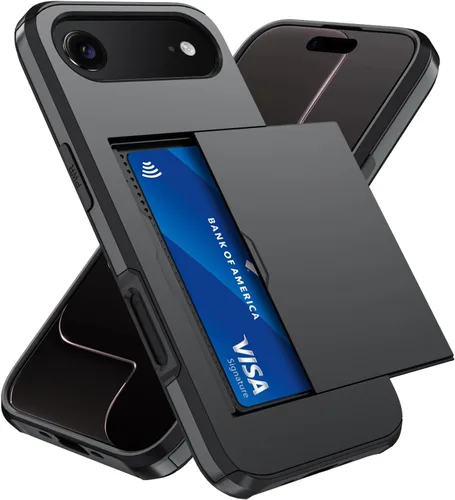 Vista 51 de Qinmay Funda compatible con iPhone 7 Plus/8 Plus con tarjetero, doble capa a prueba de golpes, funda protectora resistente con ranura oculta Negro