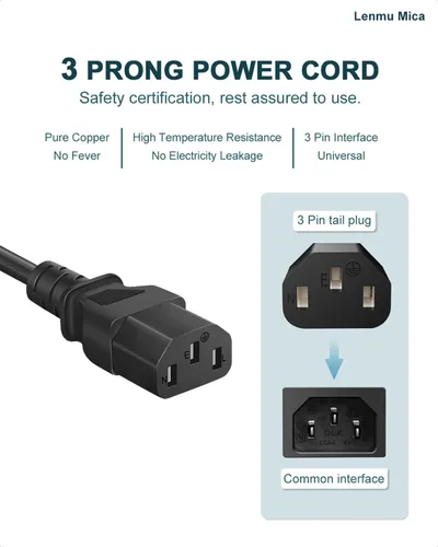 Vista 5 de Cable de alimentación de TV de 3 clavijas para Samsung, LG, Vizio LCD LED de plasma TVs de repuesto de cable de CA de 6 pies
