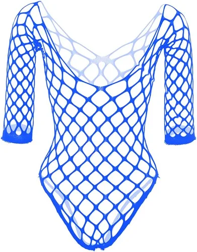 Vista 2 de Lencería de red para mujer, con cuello en V, mini vestido transparente, ropa de dormir de una pieza, talla única