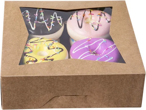 Vista 8 de ONE MORE [15 piezas] Cajas de pastel de panadería marrón de 8 pulgadas, caja de cartón kraft para galletas con ventana emergente automática cajas