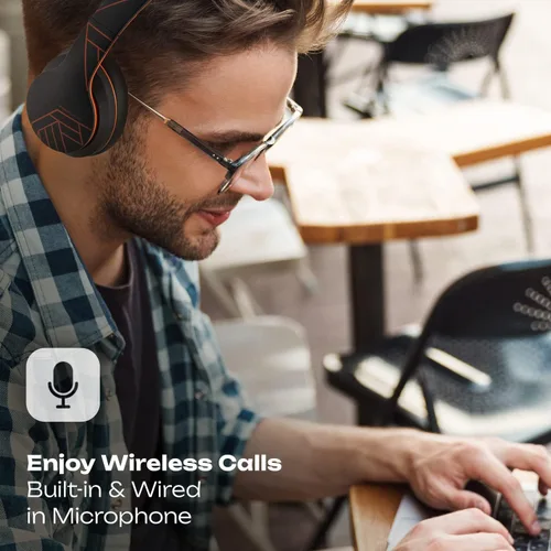 Vista 5 de PowerLocus - Auriculares inalámbricos Bluetooth, auriculares sobre la oreja con micrófono, 50 horas de reproducción, sonido estéreo HiFi, graves