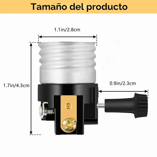 Vista 2 de Enchufe de luz E26 con certificación UL, reemplazo de enchufe de lámpara Baocuz con perilla de interruptor de encendido/apagado, piezas