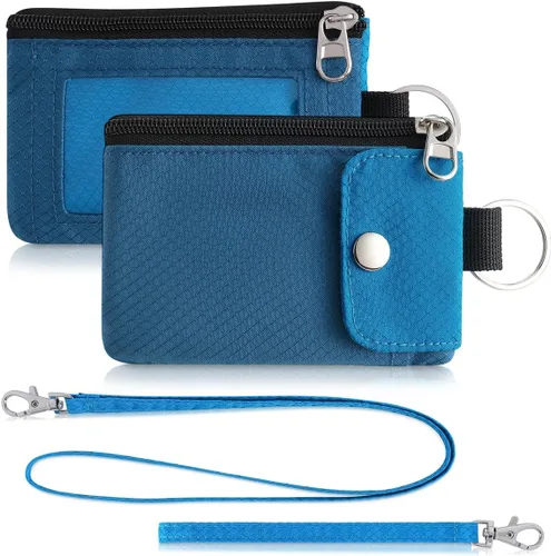Vista 59 de Artpaxy Cartera minimalista para hombres y mujeres, llavero con bloqueo RFID, con cremallera, pequeña cartera con ventana de identificación, 2