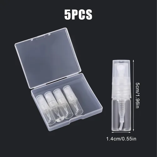 Vista 2 de KINBOM 5pcs 0.1 fl oz mini botellas de aerosol, botella de perfume recargable, atomizador de perfume de vidrio fino Mister botella de spray