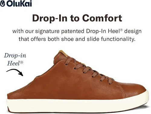 Vista 4 de OLUKAI Lae'ahi Li 'ILI - Tenis de cuero para hombre, zapatos de cuero de grano completo, tacón desplegable y suela de goma para todo tipo de clima