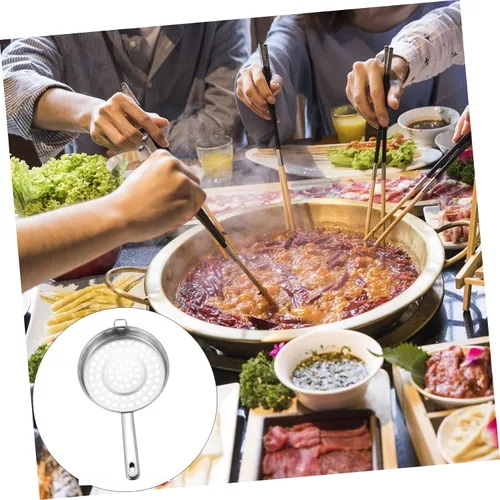 Vista 2 de Colador de fondo plano de acero inoxidable, cuchara de cocina de agujero grande para filtrar ollas calientes y camarones, colador de malla