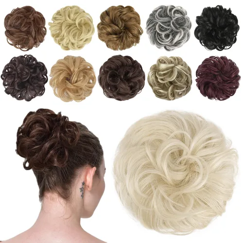 Vista 34 de FESHFEN Pieza de Cabello de Moño Desordenado - Extensiones de Coleteros de Moño de Cabello Ondulado Rizado Elástico Postizos Sintéticos para Mujeres
