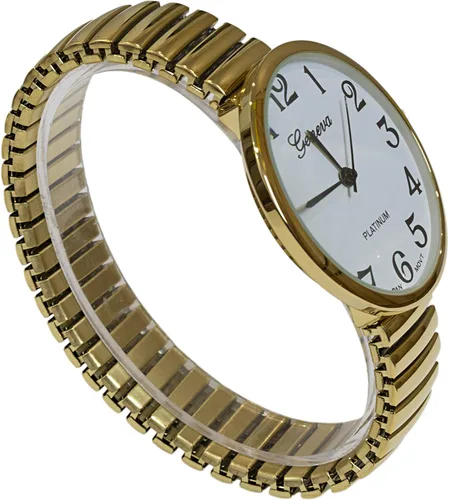Vista 4 de Reloj de banda elástica con números grandes para mujer, color dorado 1262G, Dorado, blanco, Casual