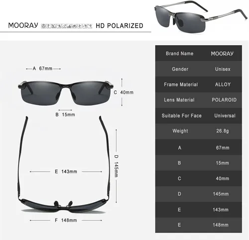 Vista 5 de MOORAY - Lentes de sol polarizados para hombre protección frente a radiación UV lentes de sol de moda para hombre para pesca