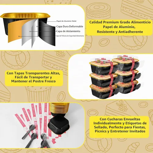 Vista 4 de Paquete de 40 mini moldes para pasteles de 10 onzas con tapas Negro