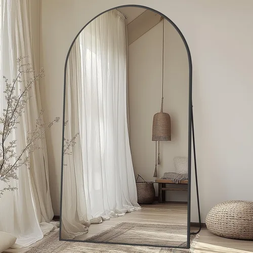 Vista 3 de MirrMuse Espejo arqueado de gran tamaño de longitud completa con soporte, 82 x 44 pulgadas, negro Arco negro