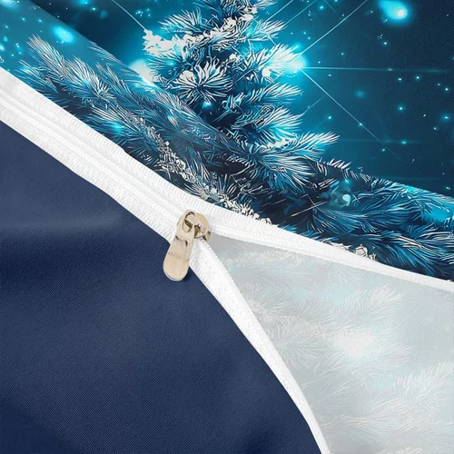 Vista 6 de Juego de ropa de cama de Feliz Navidad, funda de edredón azul con árbol de Navidad para niñas y niños, elegante funda de edredón de copo de nieve