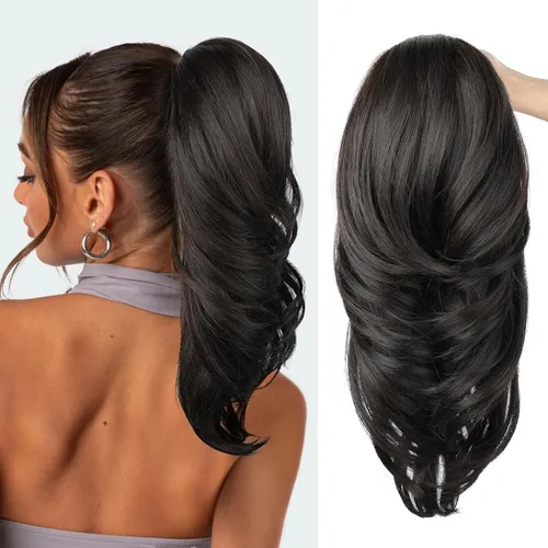 Vista 30 de SEIKEA Extensión versátil de cola de caballo con cordón, 18 pulgadas de largo, ondulado, con clip de varias capas, extensiones de cabello de cola