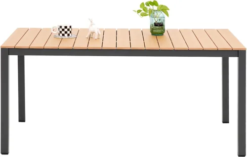Vista 4 de Mesa de comedor al aire libre para 4-6 personas Mesa de comedor rectangular de aluminio para patio Gris