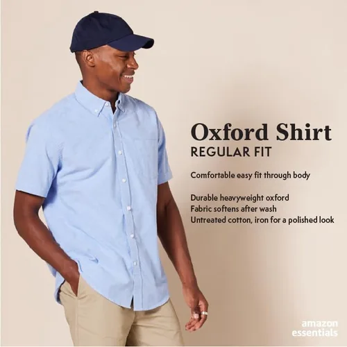 Vista 2 de Tienda Essentials Camisa oxford, ajuste regular, de manga corta, con bolsillo, para hombre