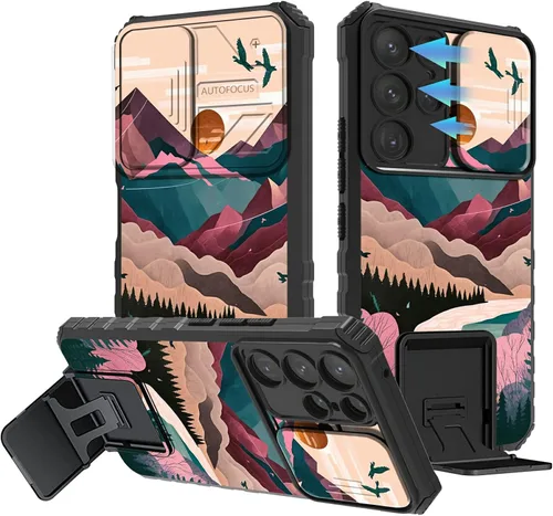 Vista 53 de Funda para Samsung Galaxy A13 5G/4G/A04S, Galaxy A13 5G con cubierta de cámara deslizante, funda de doble capa integrada con función atril