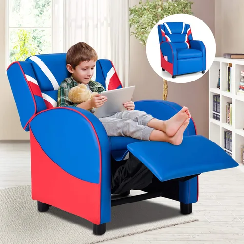 Vista 2 de Costzon Silla reclinable para niños, silla reclinable para juegos con reposapiés, reposacabezas, soporte lumbar y bolsillos laterales, silla