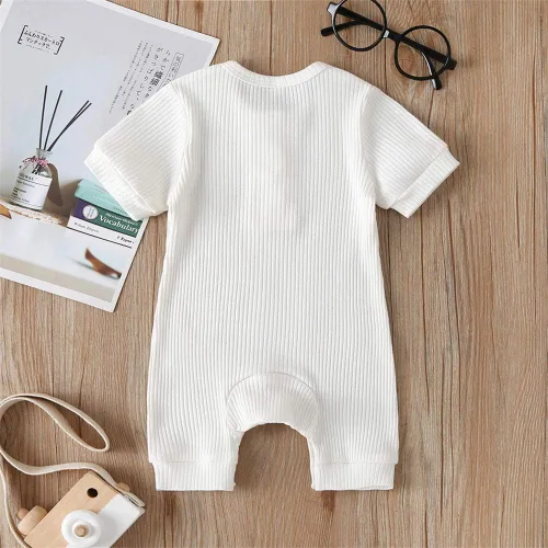 Vista 126 de Mameluco unisex de manga corta para bebé recién nacido, con botones, de una pieza, ropa de color sólido