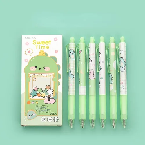 Vista 8 de 6 bolígrafos kawaii borrables con borradores, bonitos bolígrafos de gel con estampado de dibujos animados kawaii de 0.020 in, bolígrafos de tinta