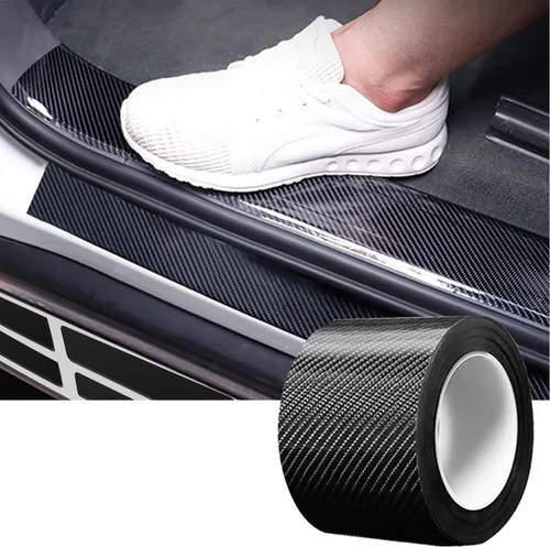 Vista 8 de Protectores de Borde de Puerta Automotriz, Protector de Umbral de Puerta, Película Envolvente de Vinilo de Fibra de Carbono 5D, Protección
