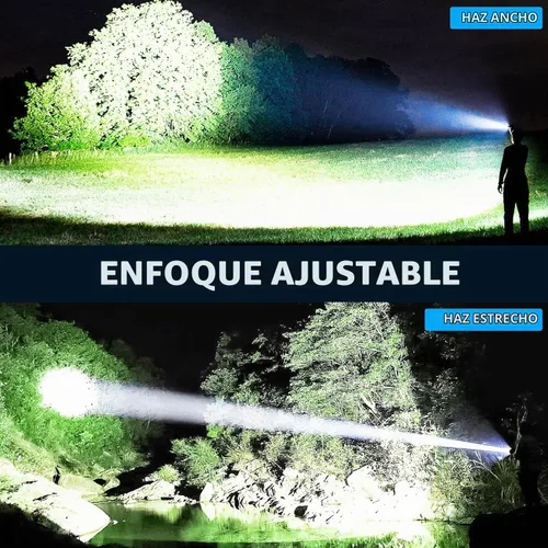 Vista 6 de Linterna LED recargable de alto lúmenes, 990,000 lm luz de flash súper brillante con 5 modos, potente Lintera para el hogar, campamento