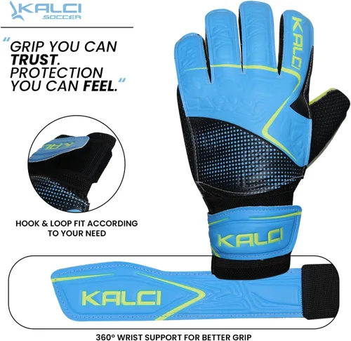 Vista 4 de Kalci Guantes de portero de fútbol para niños y jóvenes, guantes de portero para jugadores de campo para niños y niñas, en relieve, antideslizantes