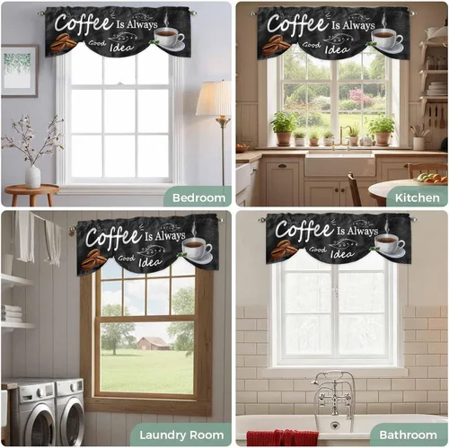 Vista 9 de Cenefas de amarre con temática de café para ventanas, cenefas de cenefa para sala de estar, dormitorio, bolsillo para barra, cenefas estilo granja