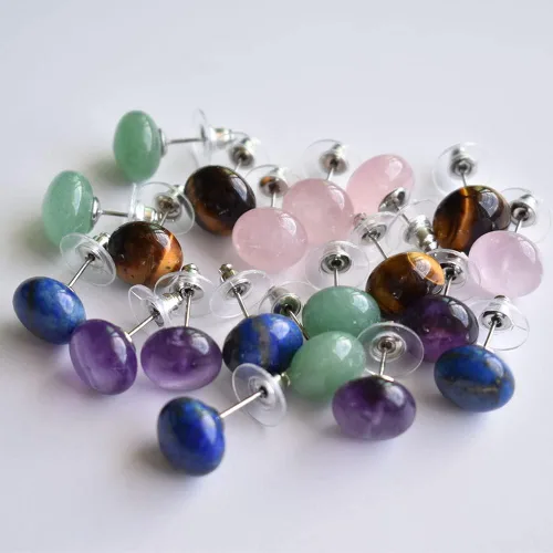 Vista 2 de 10 pendientes de piedra natural cuentas redondas de cuarzo de cristal color plateado joyería de moda para mujeres y niñas color del metal piedra