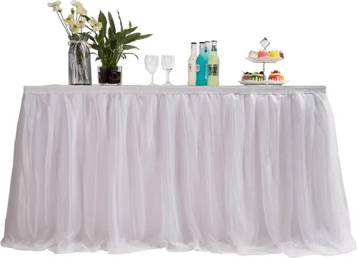 Vista 10 de Falda para mesa de tutú de tul, decoración de mesa rectangular o redonda para fiesta de boda, dama de honor, hermana, disfraz, moda de lujo Tutu-azul
