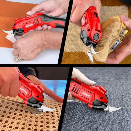 Vista 4 de Tijeras eléctricas para cortar tela, cartón y plástico, tijeras inalámbricas de alta resistencia para manualidades de costura y cartón con 2