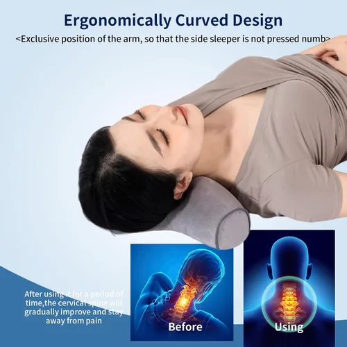 Vista 2 de Almohada cervical, cojín de espuma viscoelástica para el cuello, 15.0x6.3x3.9 in, diseño ergonómico para alineación de columna vertebral