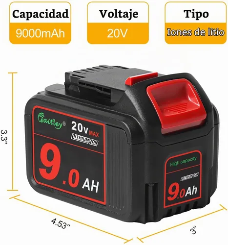 Vista 3 de Waitley - Batería de repuesto de 20 V y 9.0 Ah compatible con herramientas Dewalt Lithium-Ion Battery Compatible With Dewalt DCB209 DCB200 20V