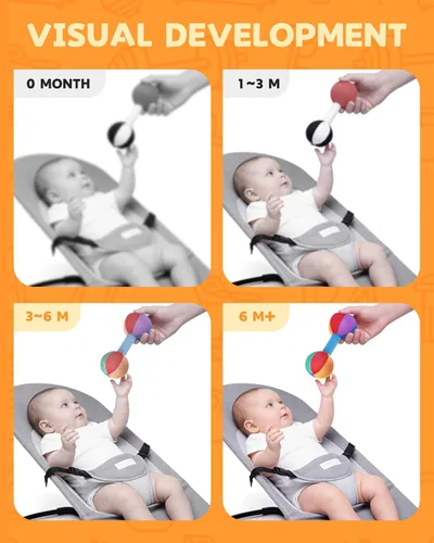 Vista 3 de Jollybaby Juguete de sonajero con mancuernas de felpa suave para bebé, recién nacido de 0 a 3 a 6 meses, sonajeros sensoriales de alto contraste