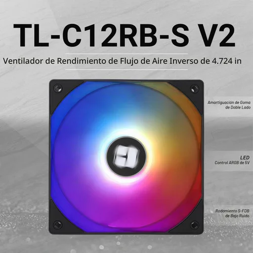 Vista 2 de Thermalright Ventilador de CPU TL-C12RB-S V2 PWM, conector PWM de 4 pines, ventilador de computadora con apertura ARGB, ventilador de refrigeración