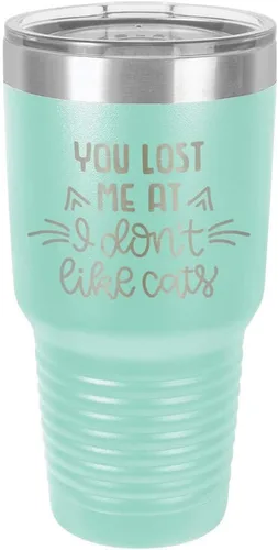 Vista 21 de You Lost Me at I DON'T LIKE CATS Vaso negro de 30 onzas con popote y tapa superior deslizante Taza de viaje de acero inoxidable Comparar