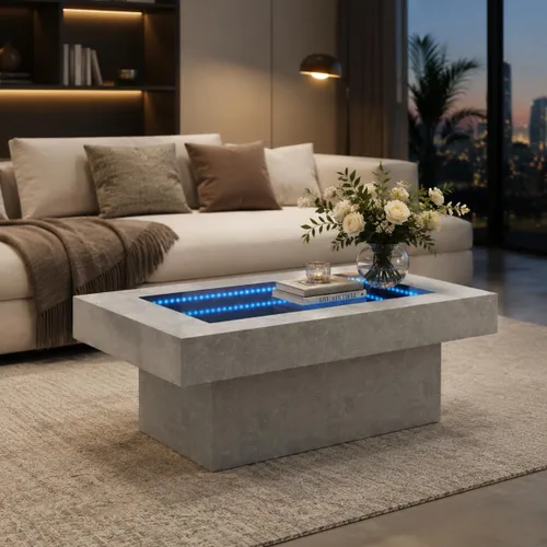 Vista 12 de FKWin Mesas de centro modernas negras – Mesa de centro cuadrada con espejo de profundidad infinita con luces LED, mesa negra para sala de estar