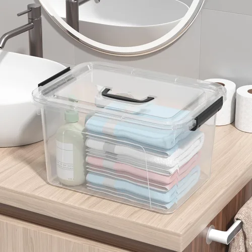 Vista 5 de Cajas de almacenamiento transparentes de 10.5 cuartos de galón con tapas, contenedor de almacenamiento de plástico con asas, juego de 4