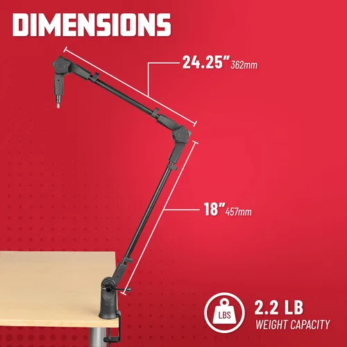 Vista 6 de Gator Frameworks - Soporte de micrófono de perfil delgado montado en escritorio con brazo de boom para transmisiones, podcasts, creación