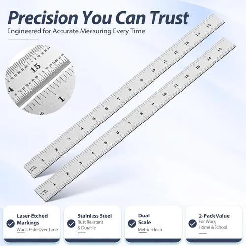 Vista 7 de EBOOT 2 Pcs Stainless Steel Ruler Machinist Engineer Ruler with Markings 1/8, 1/16, 1/32, 1/64 Inch for Engineering, School, Office, Architect, and