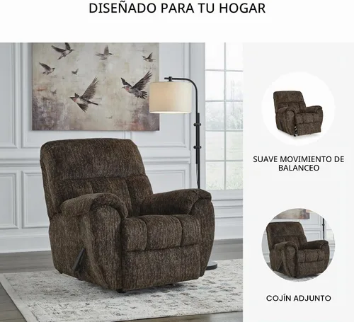 Vista 5 de Signature Design by Ashley Rampant Sillón Mecedora Reclinable Casual Manual con Brazos Acolchados, Marrón Oscuro Chocolate