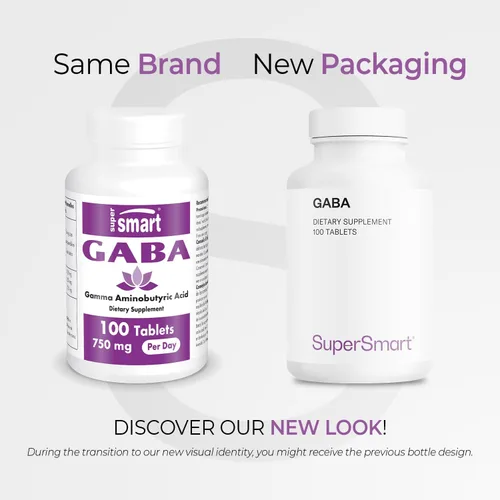 Vista 2 de Supersmart - GABA 750 mg por día (alta resistencia) - Suplemento GABA de ácido gamma-amino-butírico Sin OMG y sin gluten - 100 tabletas