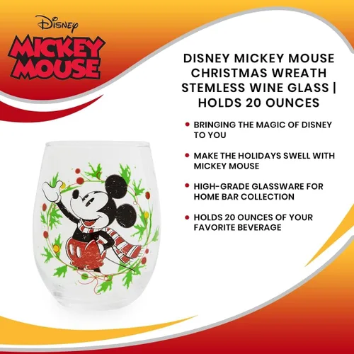 Vista 6 de Disney Mickey Mouse - Corona de Navidad sin tallo, vaso de lágrima para mimosas, cócteles, decoración de bar para el hogar, accesorios de cocina