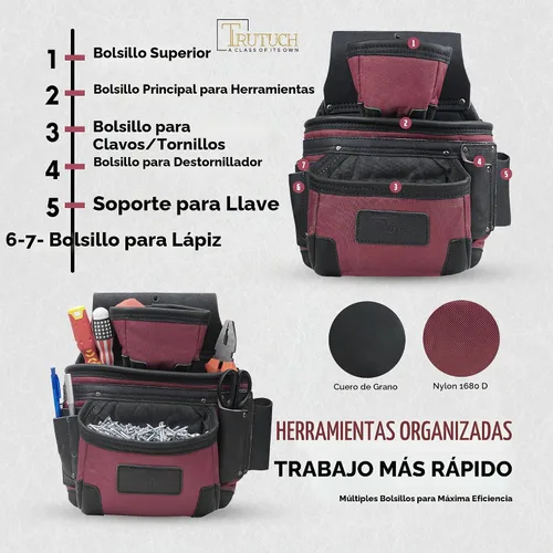 Vista 4 de Cinturón de herramientas de nailon y cuero Bolsas de herramientas para enmarcar Bolsa de herramientas de nailon Cinturones de herramientas