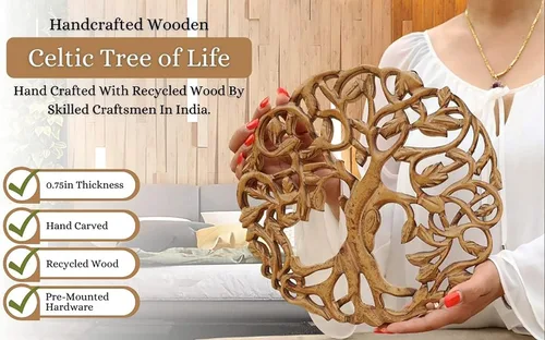 Vista 3 de DharmaObjects Árbol celta de madera hecho a mano de la vida decoración de pared colgante arte 2004 (negro)